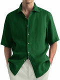 Men's green washed cotton casual shirt with cardigan style and button front