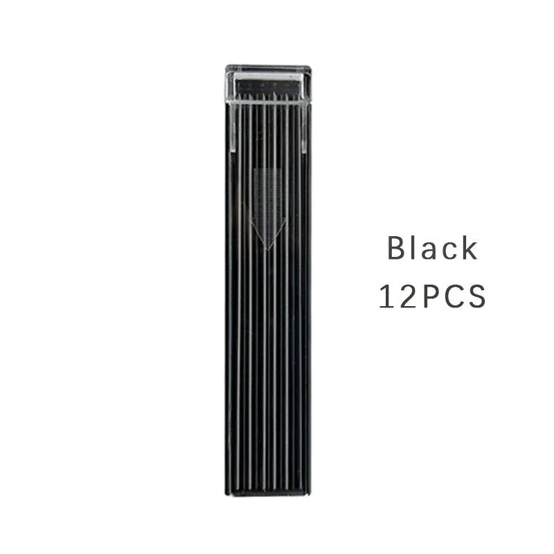 Box containing 12 coloured mechanical pencil refill leads on a white background