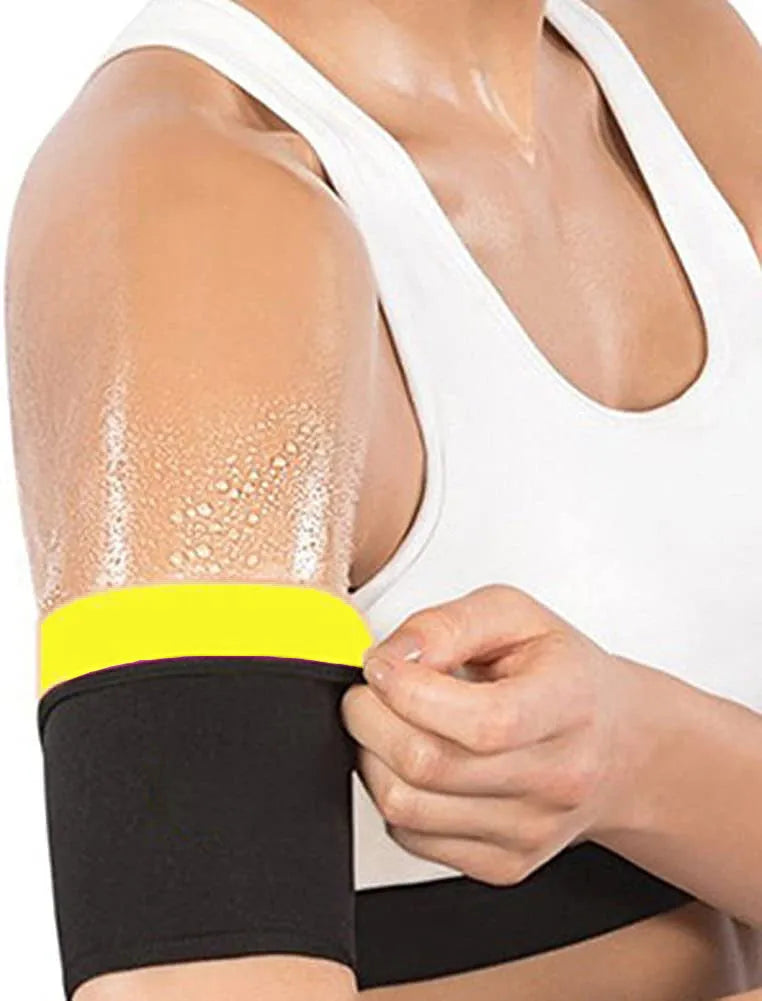 Arm band sports sweatband in blue, silver, black and yellow, and black and red colour options