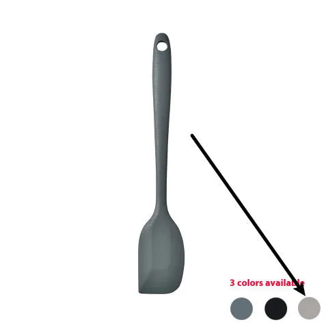 Silicone kitchen utensil set with 12 pieces including spatula, turner, ladel, and food clip in rotating storage bucket