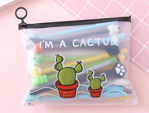 Plastic pen case containing 20 cartoon style 0.5mm black neutral pens