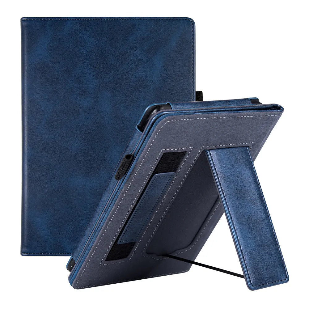 Kindle Paperwhite 11 leather case with wrist bracket showing calf leather exterior