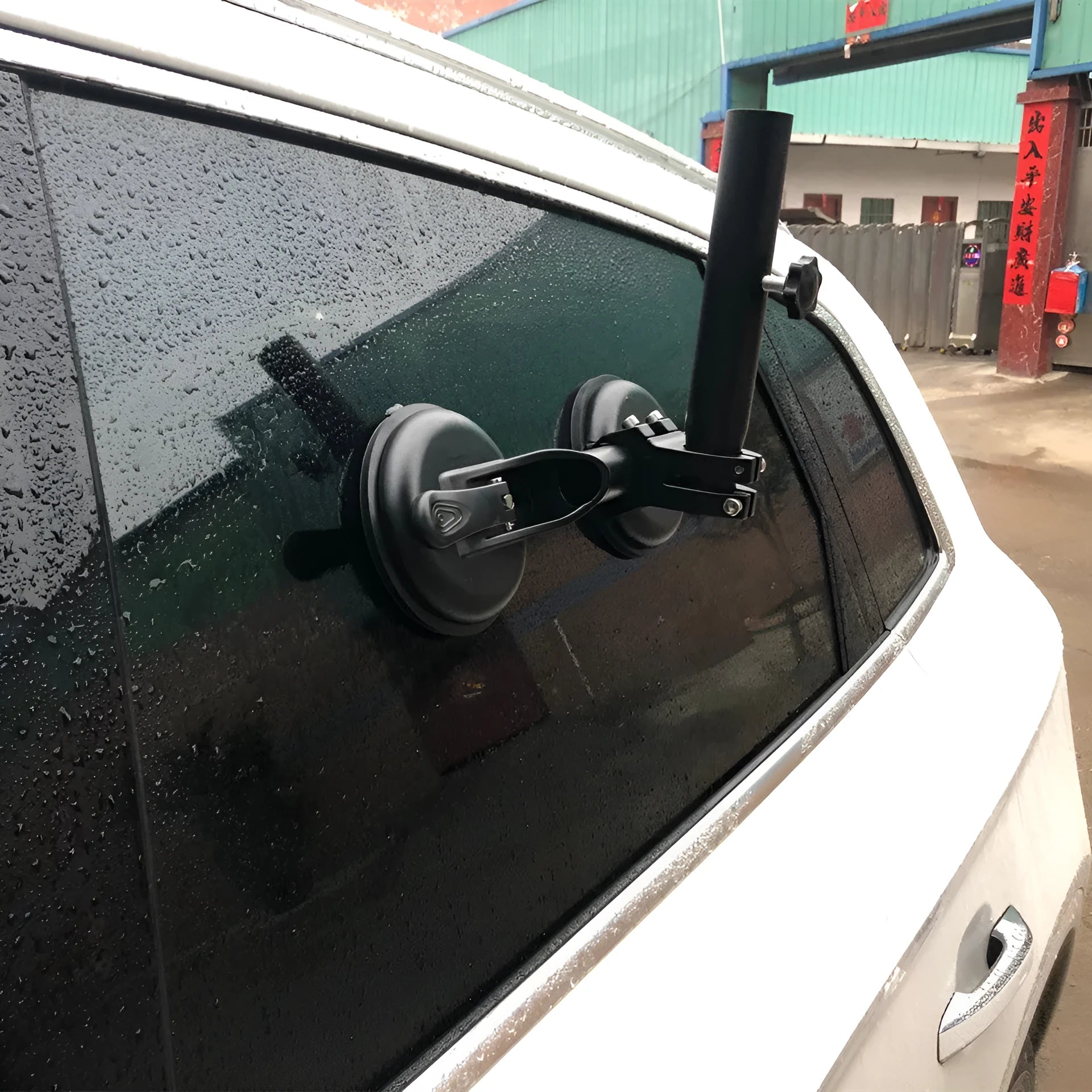 Black ABS car sucker base with round rubber suction cup for off-road flag mounting on vehicle windows