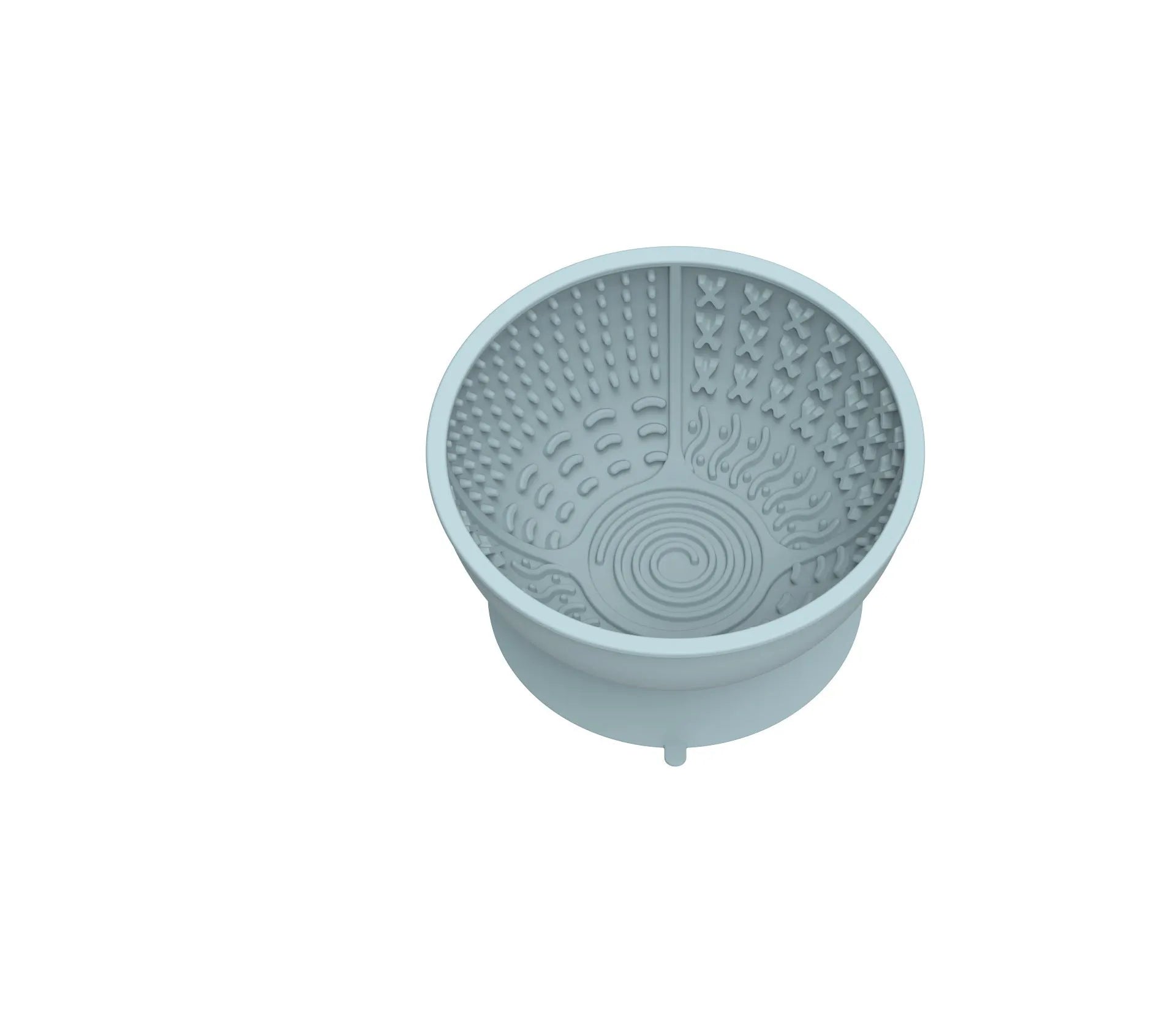 Cyan silicone pet licking mat bowl with textured surface and suction cup base for slow feeding.