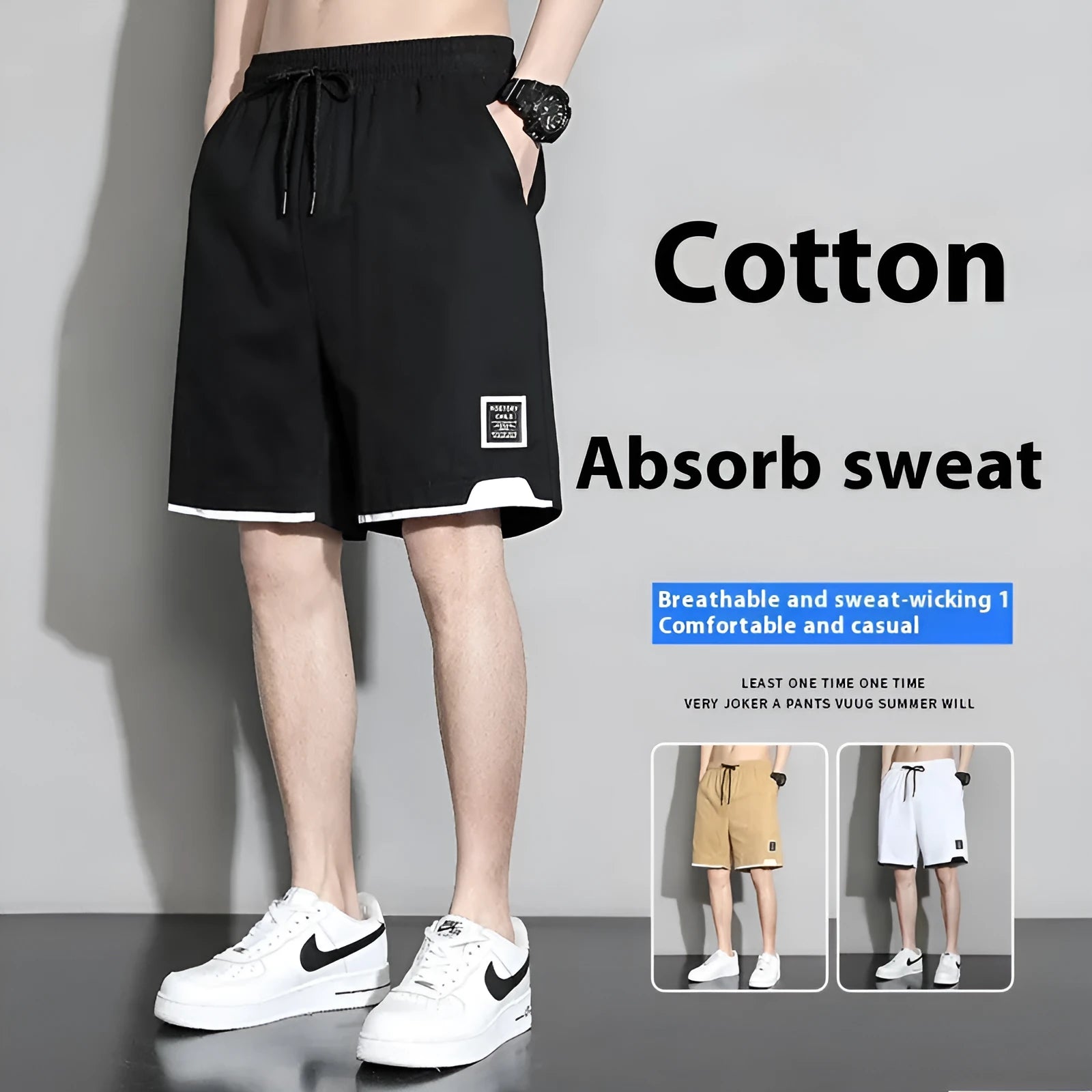 Cotton shorts for boys in black, khaki or white colours with mid waist design and extended sizing options