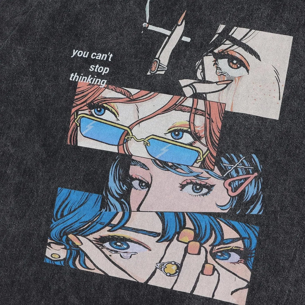 Men's retro cartoon print pure cotton short sleeve t-shirt in loose streetwear style