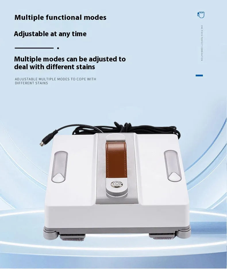 White intelligent window cleaning robot with water spray nozzles for automatic high-rise window washing