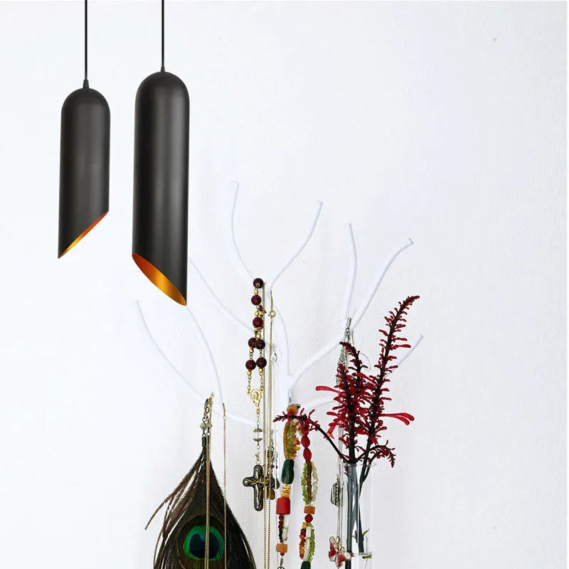 Iron retro art chandelier in matte black finish, shown in long and short variant options for ceiling mounting.