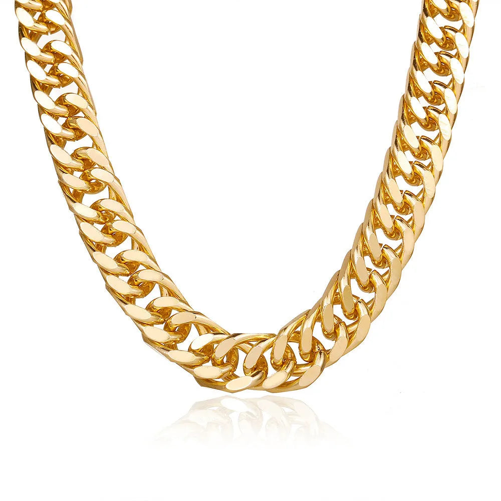 Women's thick chain necklace in dense gold colour measuring 32cm length with simple solid colour design