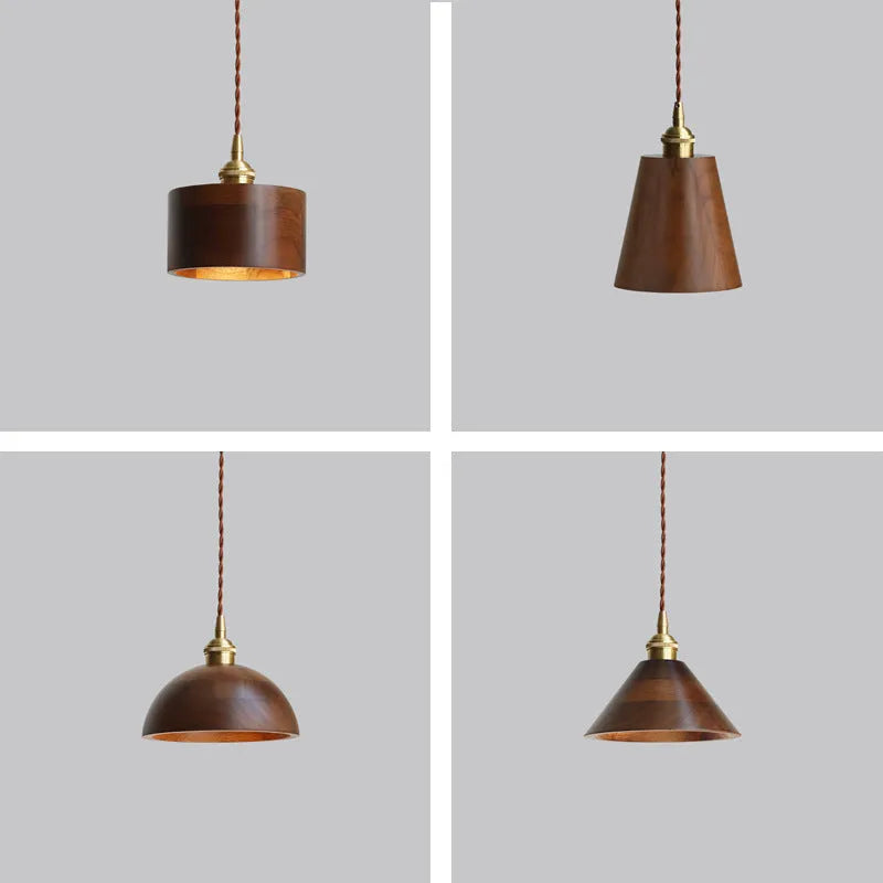 Black walnut finish single-head droplight chandelier with copper and wood art materials