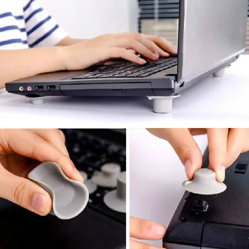 Grey durable plastic laptop cooling pad stand showing large and small non-slip pads.