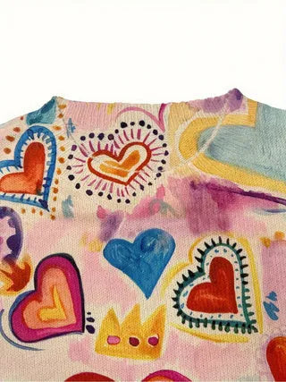 Digital printed polyester top with lapel collar in loose fit style