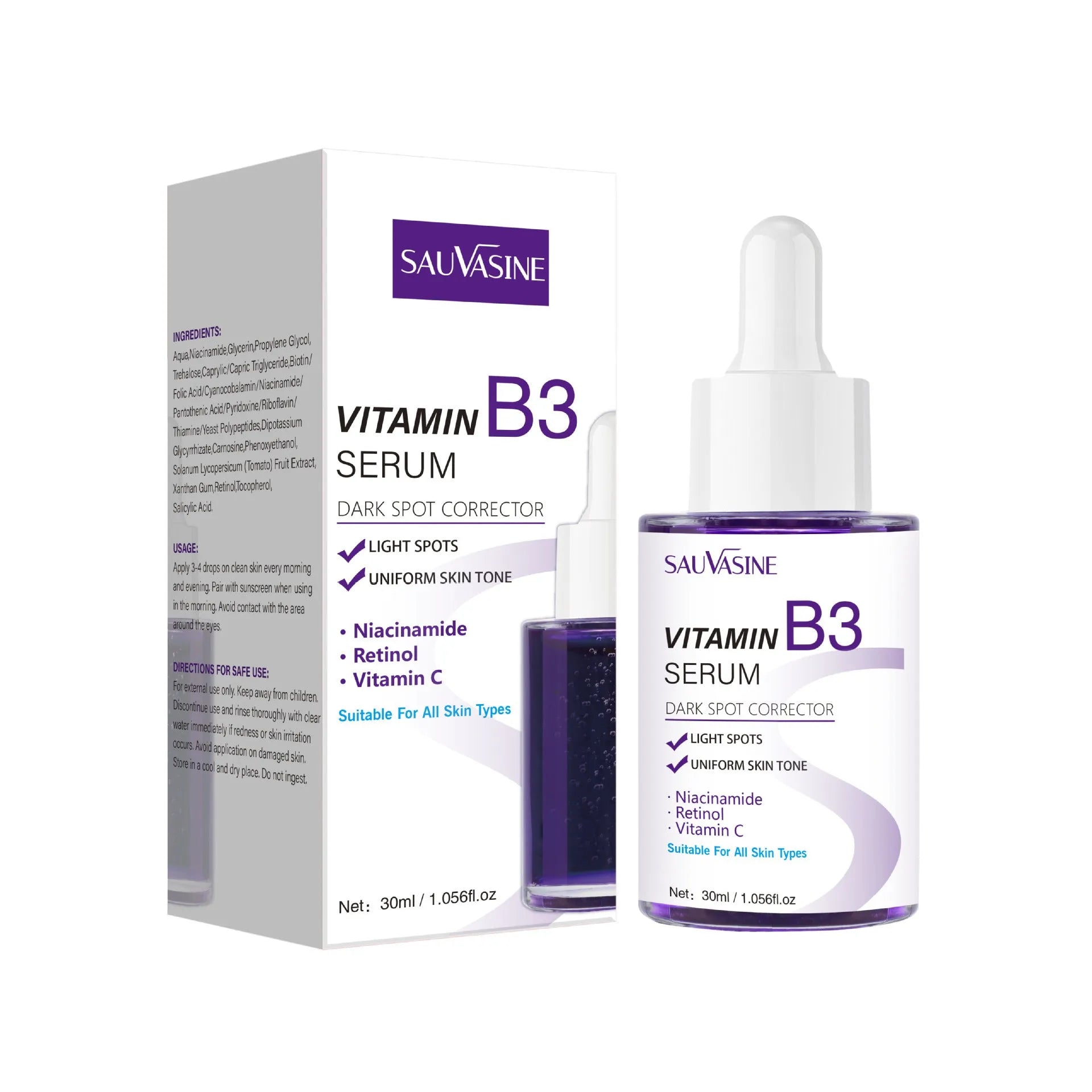 30ml Vitamin B3 facial essence bottle for moisturising and firming skin treatment