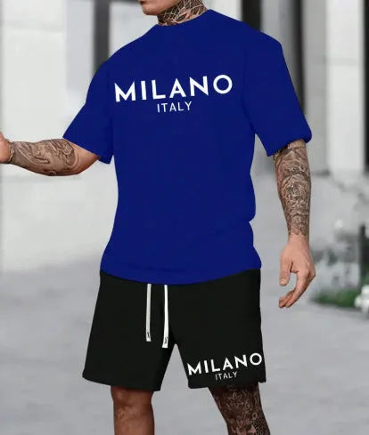 Men's short sleeve polyester suit set with matching shorts in multiple colour options