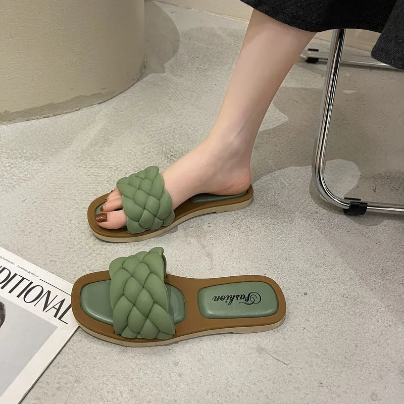 Women's plaid pattern PVC sandals with thick non-slip sole in black, on a white background.