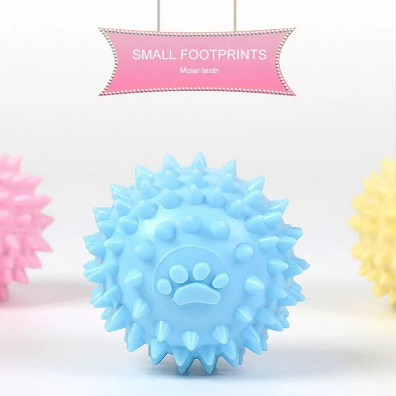 Blue TPR dog chewing ball with footprint texture, 6cm diameter pet dental toy