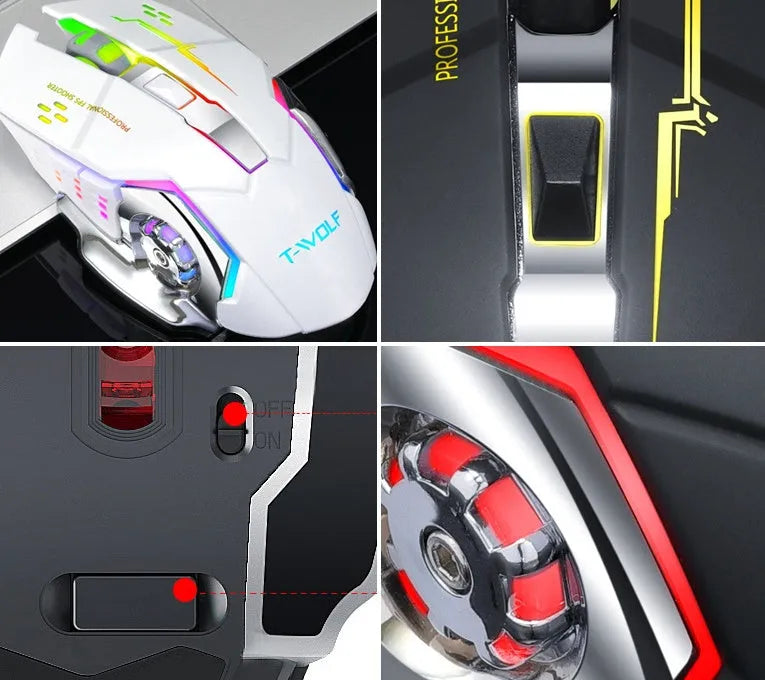 Wireless charging computer mouse in black or white with six buttons