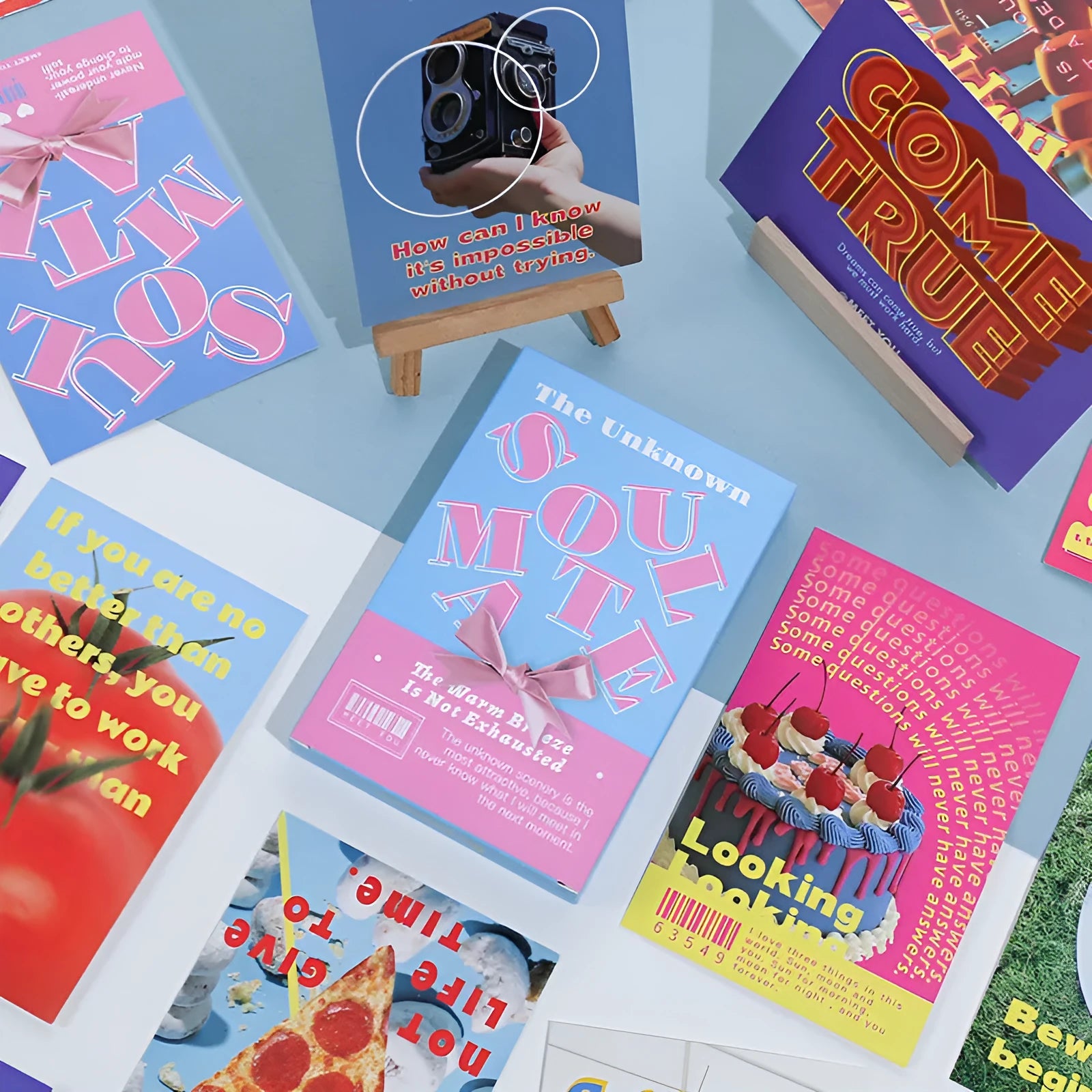 Two different themed postcard designs in fresh printed style for greeting messages