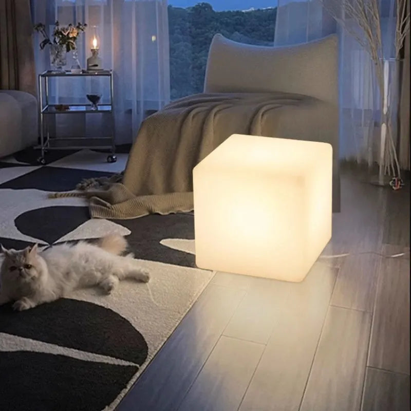Square LED stool cube light waterproof PE material in garden setting