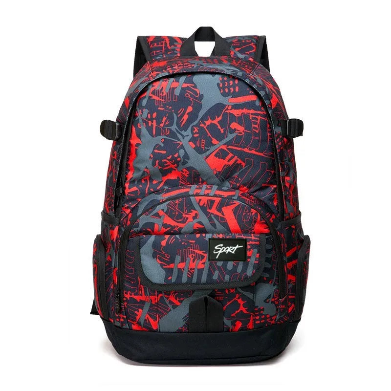 Blue or red nylon backpack with large 20-32 litre capacity for school, travel and outdoor use