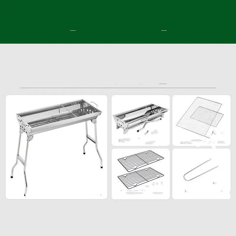 Large stainless steel portable folding barbecue grill oven for outdoor use.