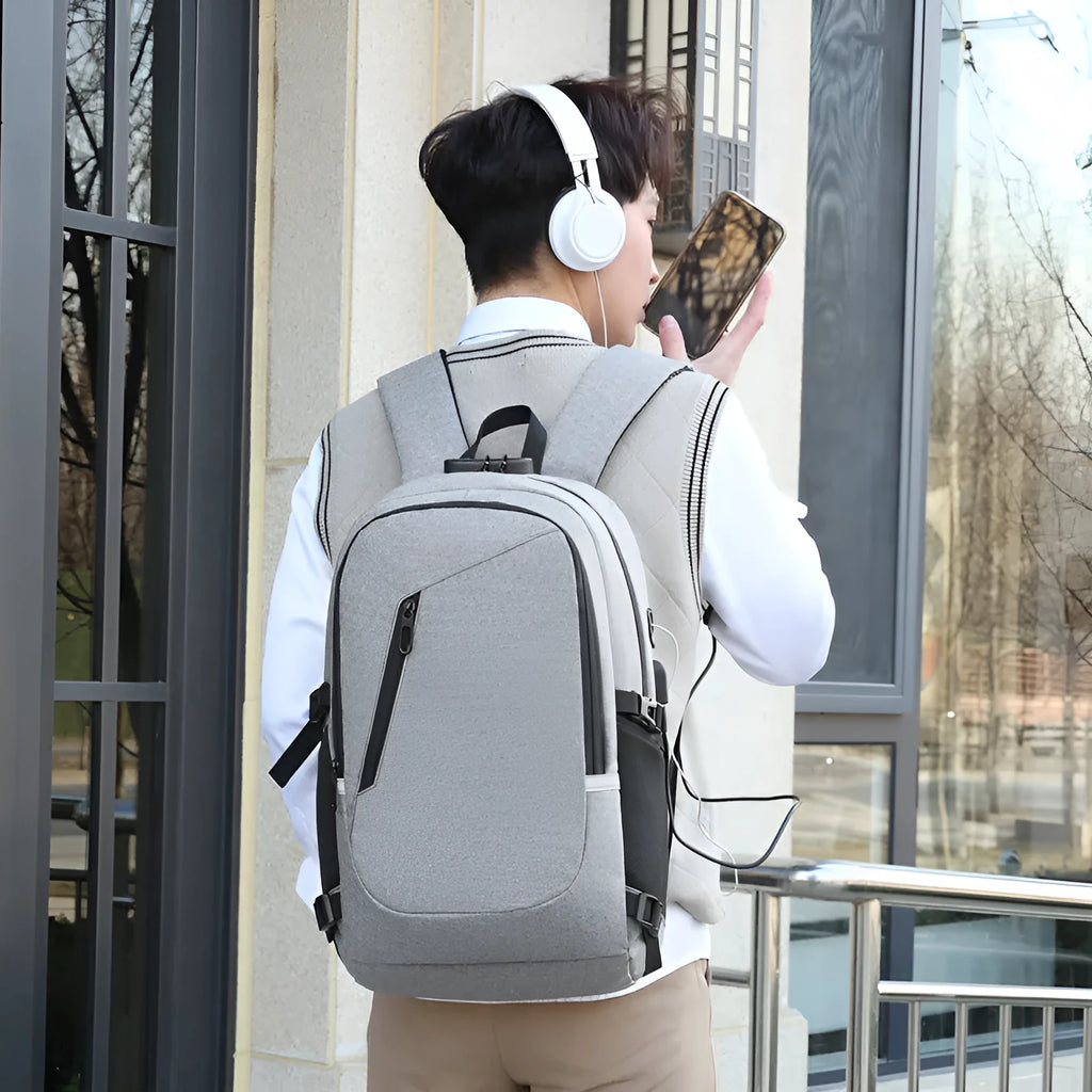 Oxford cloth computer backpack in blue colour with 20-35L capacity showing street trend style