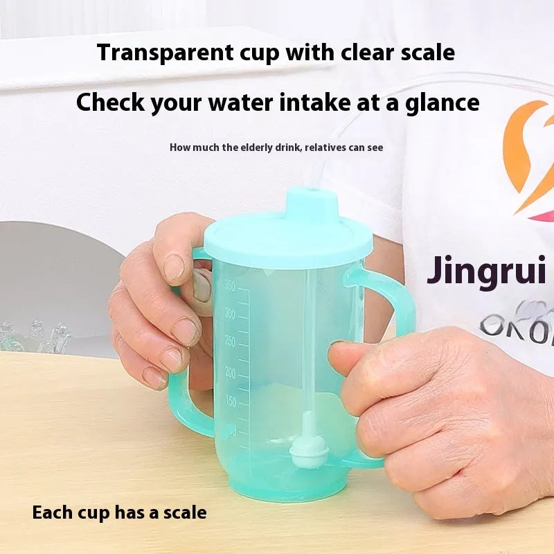 Assortment of adult drinking cups including an oblique mouth choke-proof model with a wrist splint.
