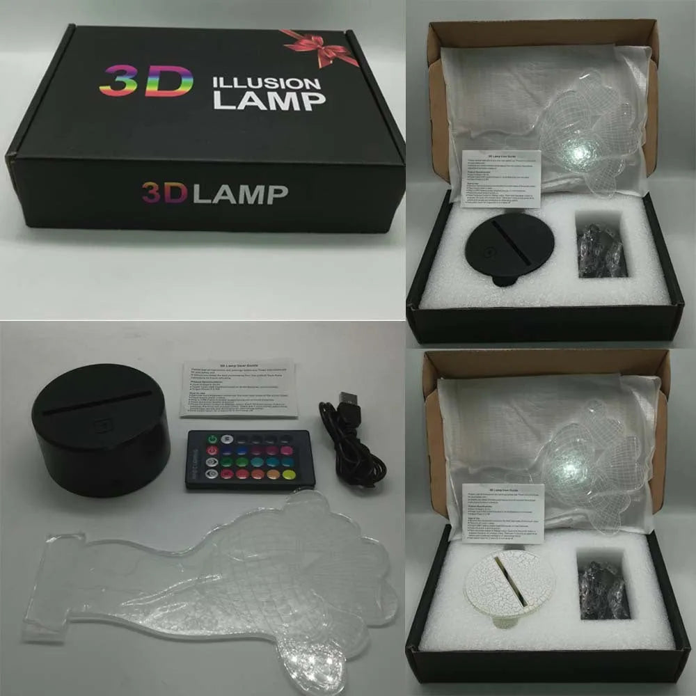 3D rose flower shaped night light glowing with multi-coloured LEDs on a black ABS base.