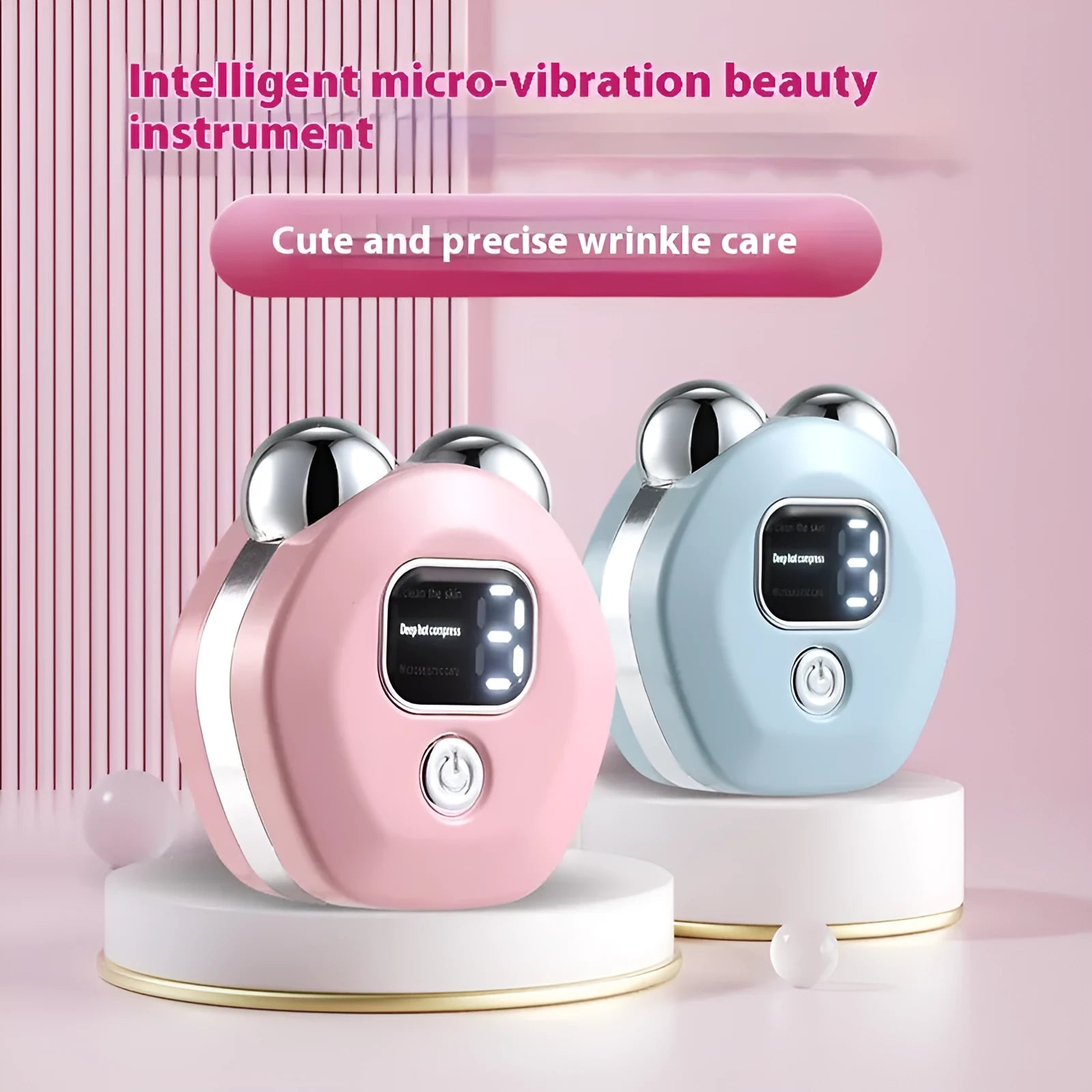 Portable white hot compress and micro current double-roller facial massage instrument with USB charging cable