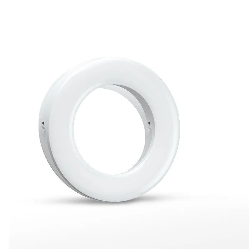 Compact 90mm LED selfie ring light with USB cable available in black pink and white for cell phone photography