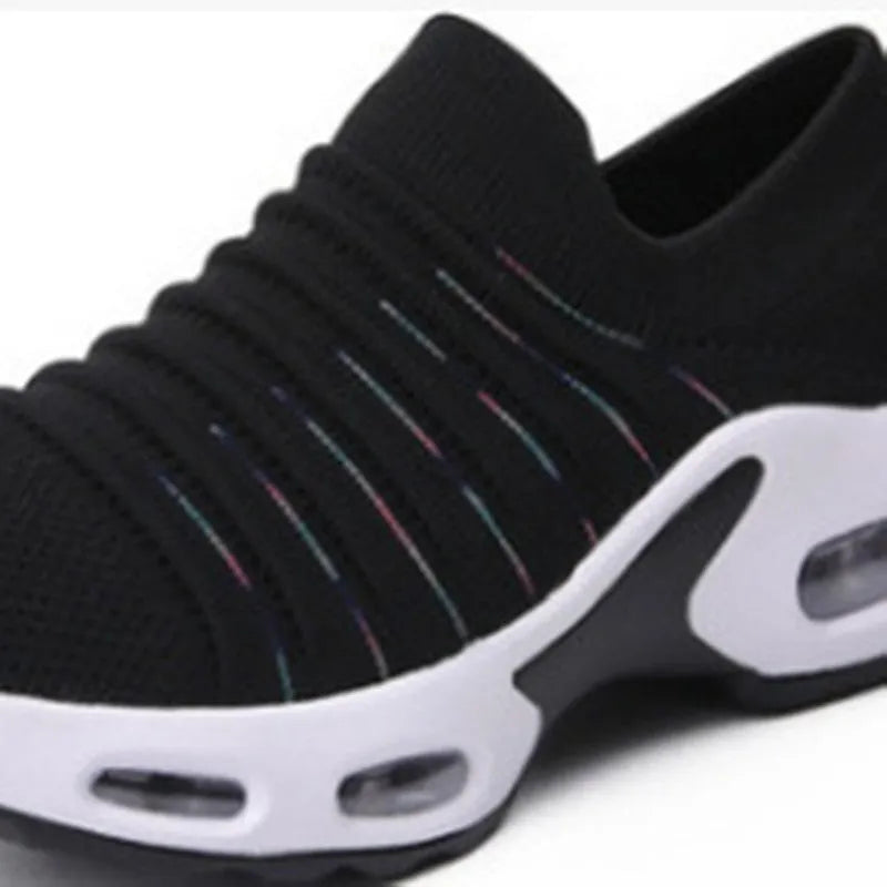 Plus size fly-knit socks shoes in multiple colours with stretch mesh upper and low heel