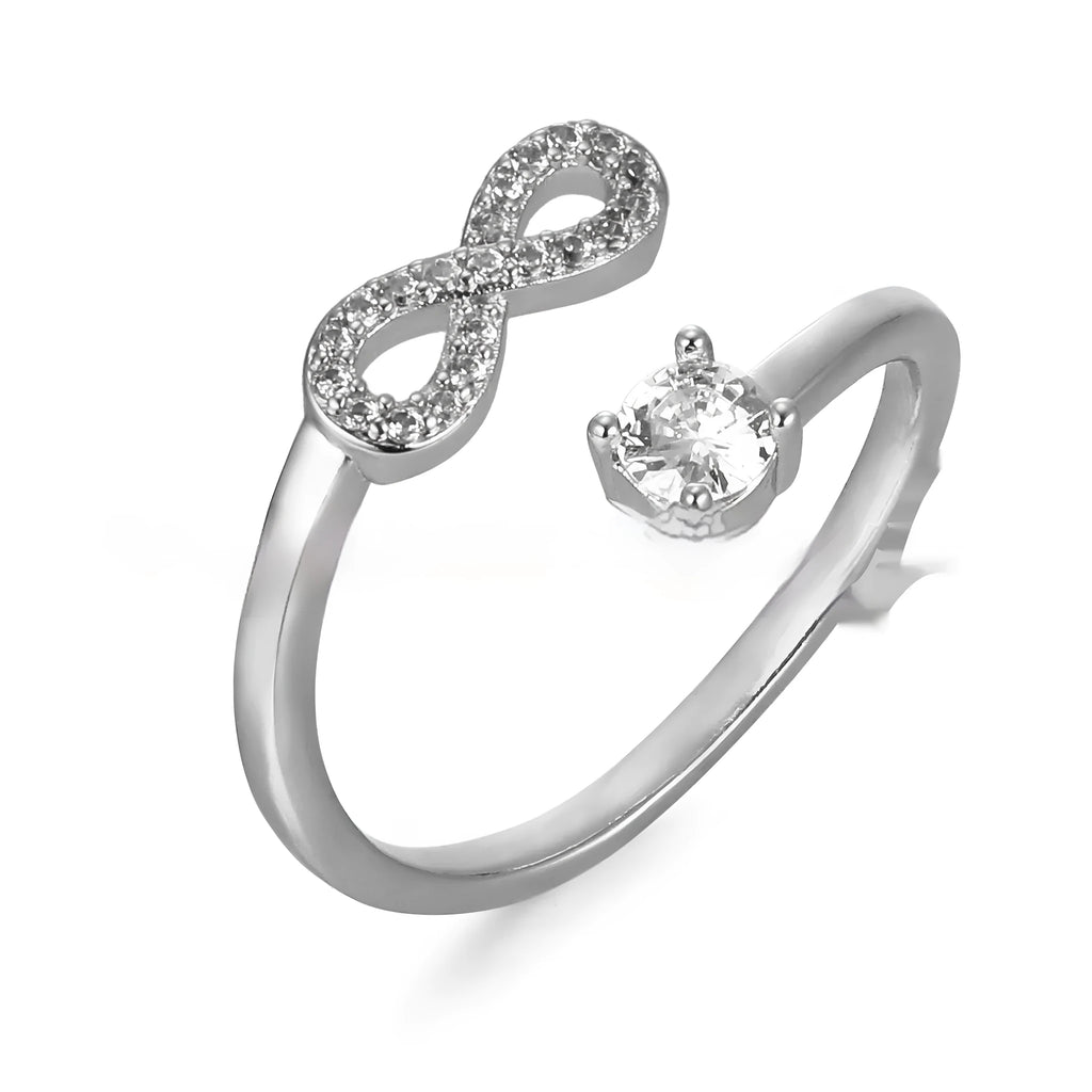 Geometric zircon letter ring showing character options with gold, rose gold and silver colour variations