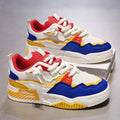 Men's soft bottom board shoes in three colour options: beige, white and black, white and yellow
