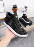 Men's black high top skeleton shoes made from genuine leather with sheepskin lining