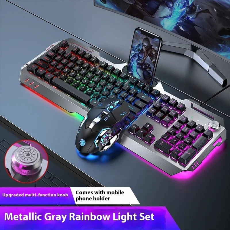 Aluminium mechanical-feel keyboard with control knob in silver black or metal grey colour with RGB lighting