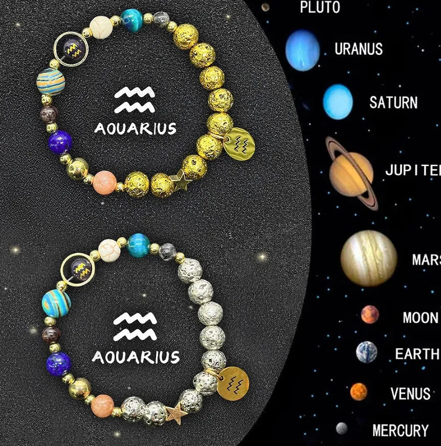 Natural stone beaded bracelets with Chinese zodiac animal designs on elastic cords