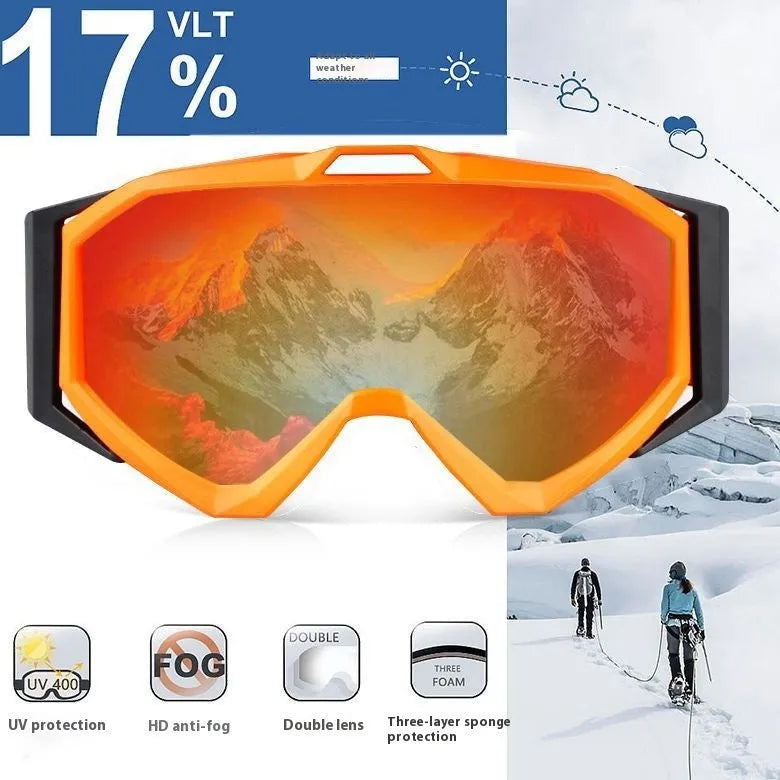 Motorcycle goggles with double-layer anti-fog lenses in a black frame with gray lens.