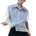 Men's blue and white gradient loose fit short sleeve shirt with quilted detail