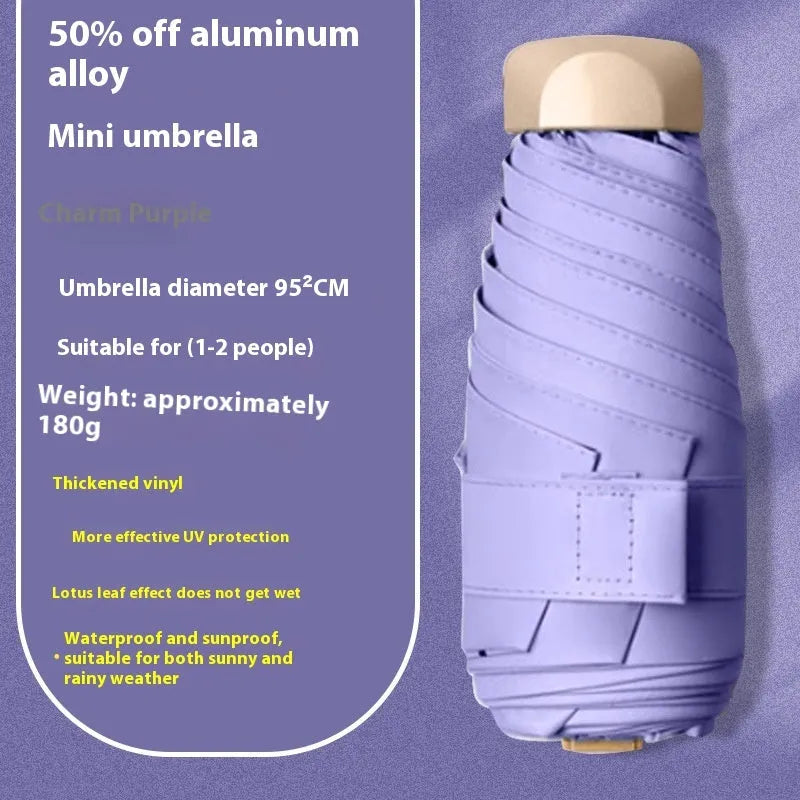 Five-fold manual umbrella with gradient vinyl sunshade showing six alloy bones in beige colour option