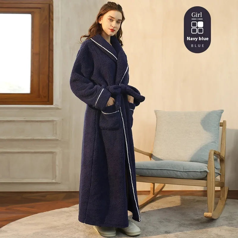 Thickened flannel couple's bathrobe set for winter in multiple colour options