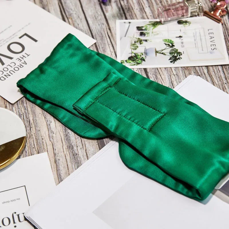 Mulberry silk sleep eye mask shown in one of seven available colours.