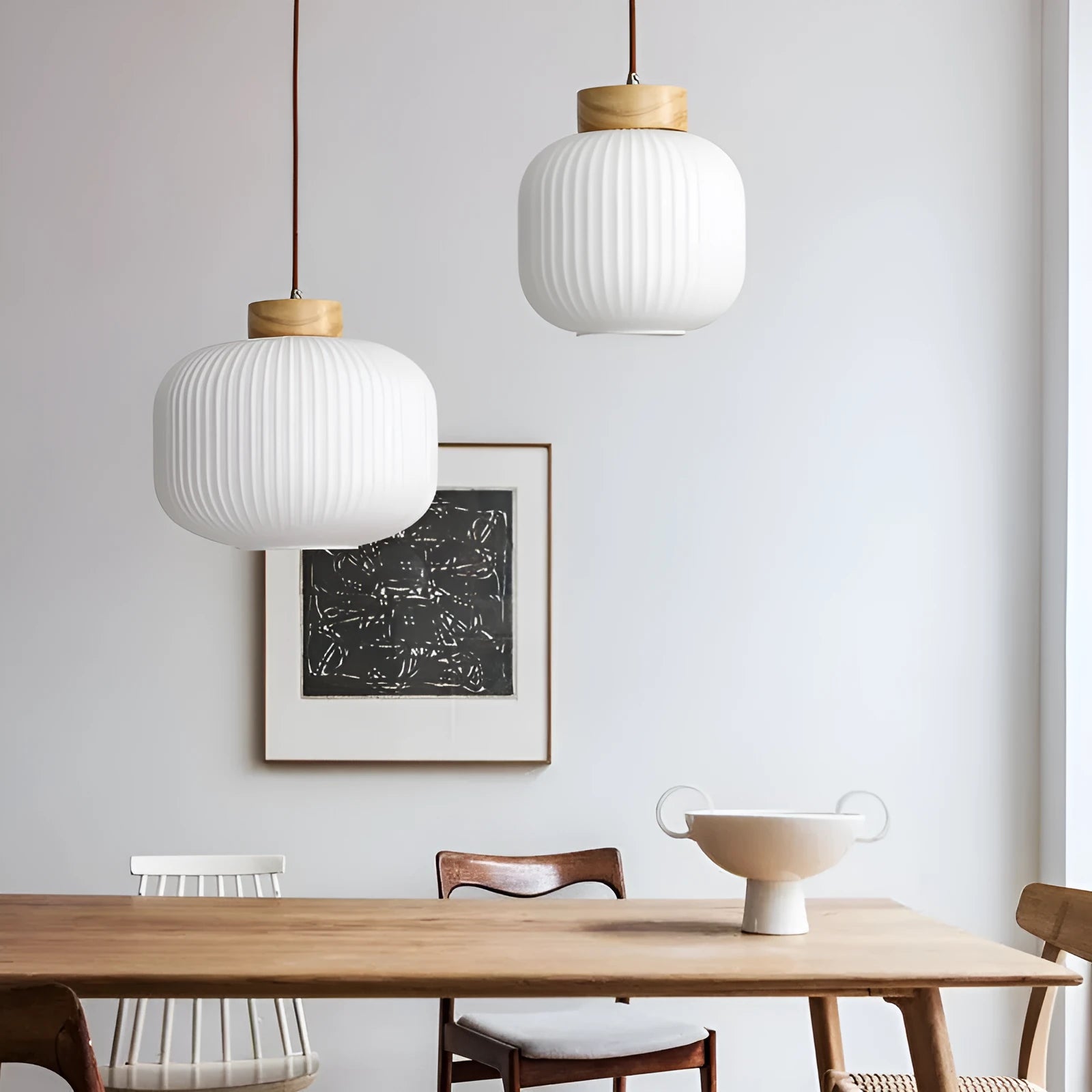 Retro Nordic style wooden pendant ceiling light with spherical shade