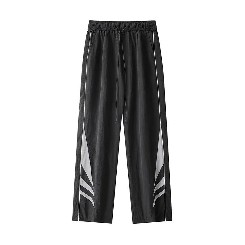 Men's grey straight leg casual trousers with elastic waist for plus size summer sports wear