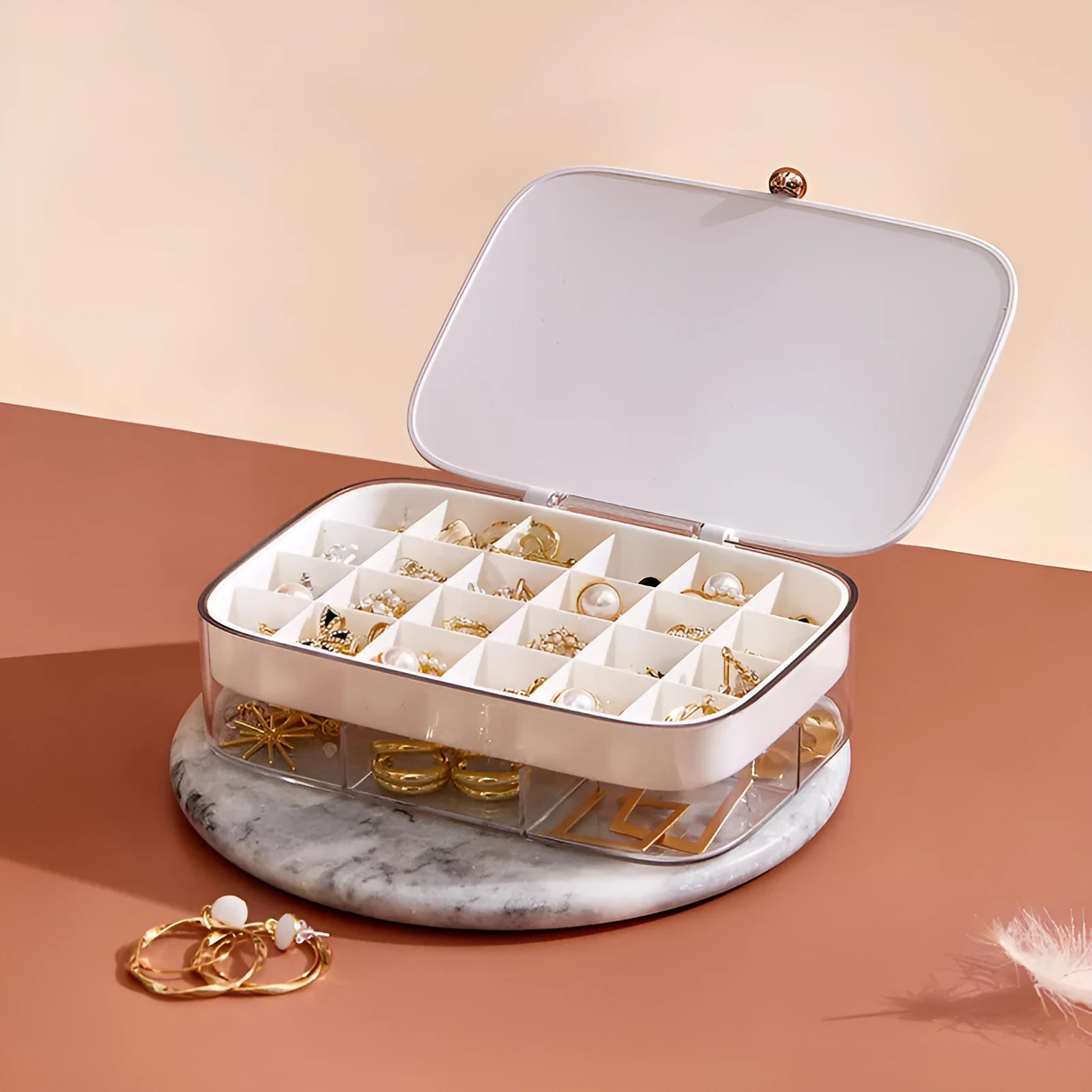 Modern minimalist jewellery storage box in green colour with multiple compartments
