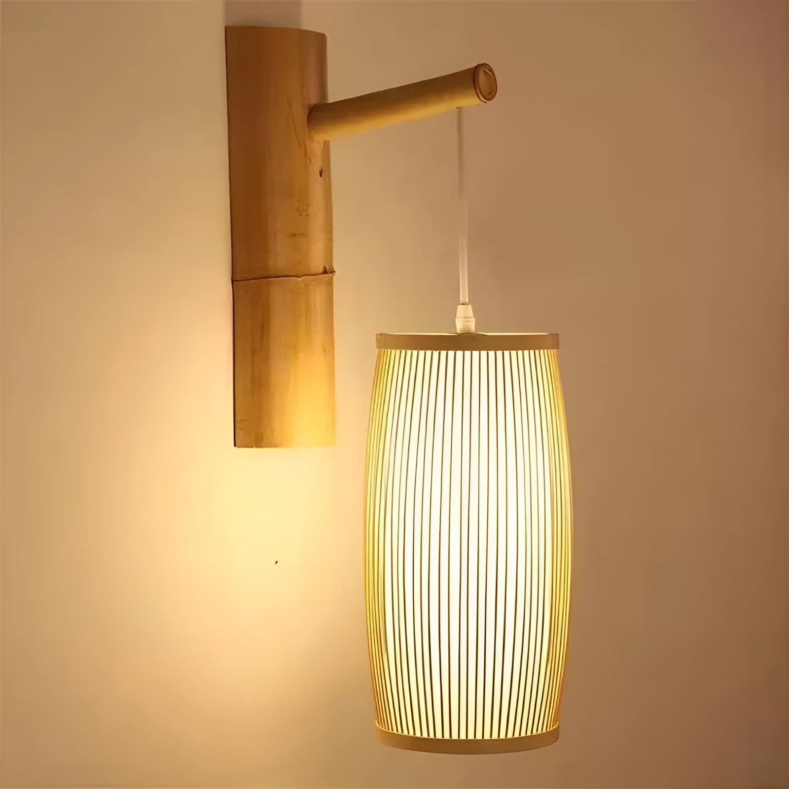 Natural bamboo plait wall light with E27 holder measuring 15cm diameter and 35cm height for hallway decoration