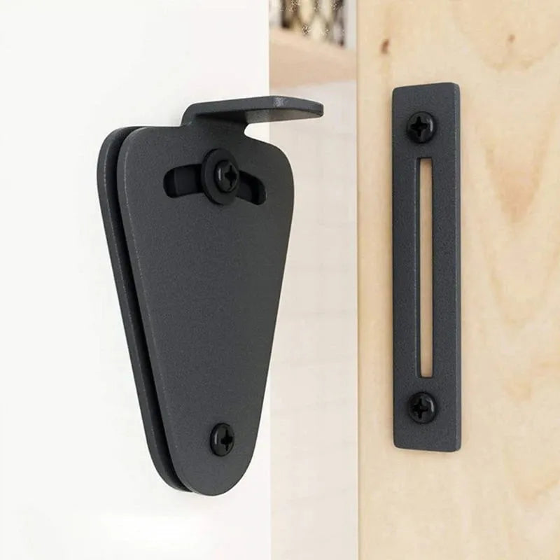 Black stainless steel sliding barn door lock with mounting bracket