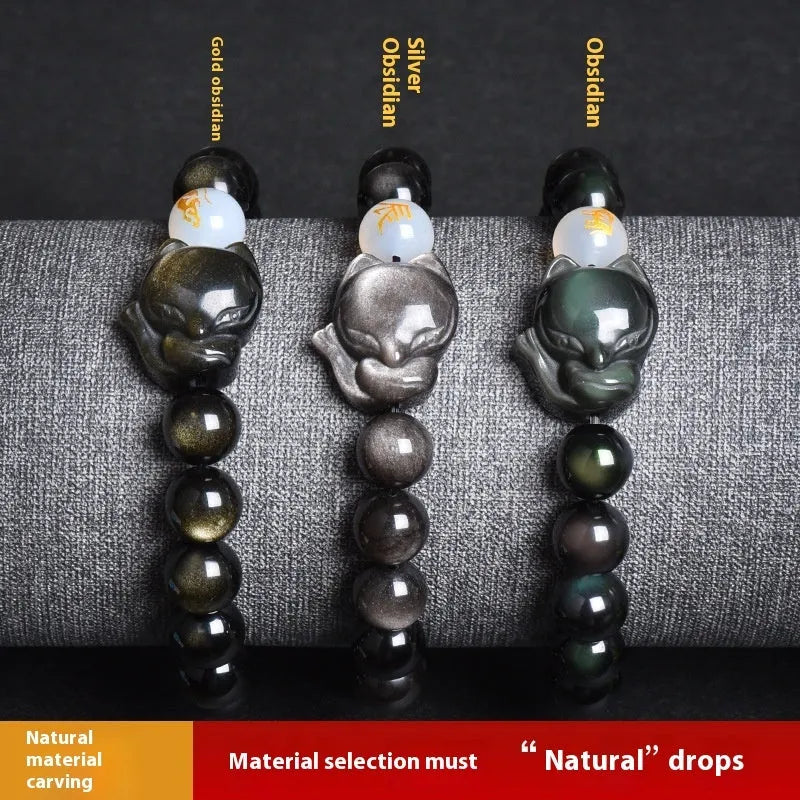 Natural obsidian zodiac bracelet with 10mm beads in gold, silver and black stone variations