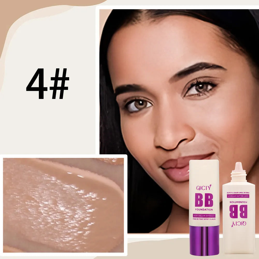 Feeding bottle design BB cream liquid foundation with brightening repair, showing 10 shade options.