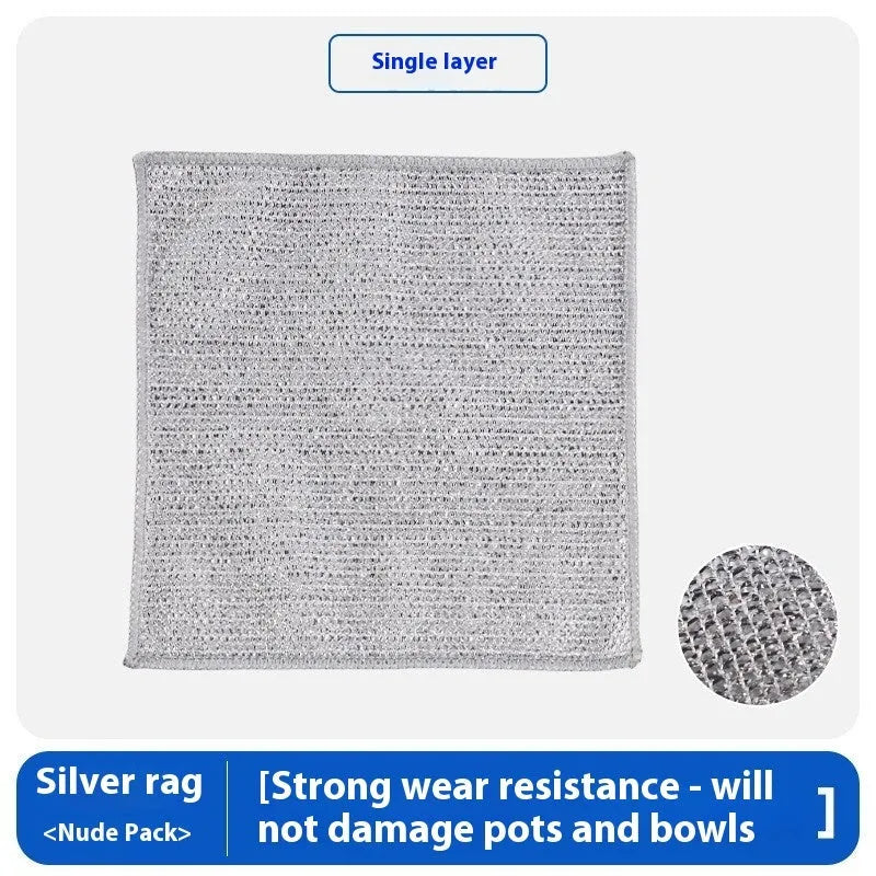Silver wire microfiber cleaning rag for household pot and bowl washing in 20cm or 25cm square size