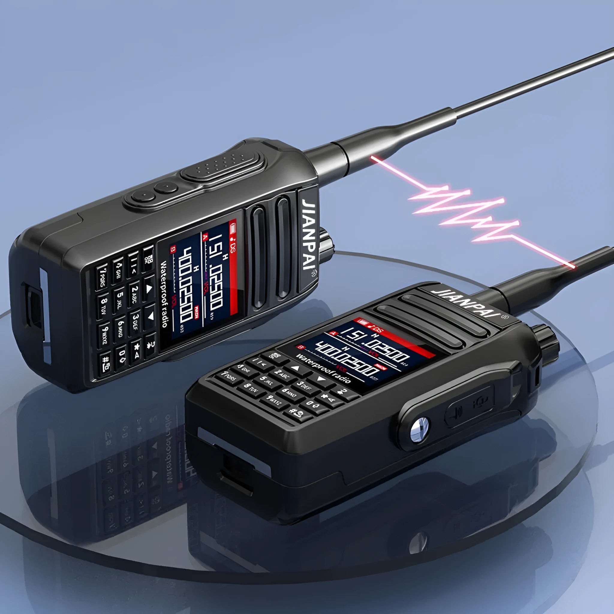 Black Interphone waterproof aviation communication headset with microphone, antenna, battery, and charging accessories
